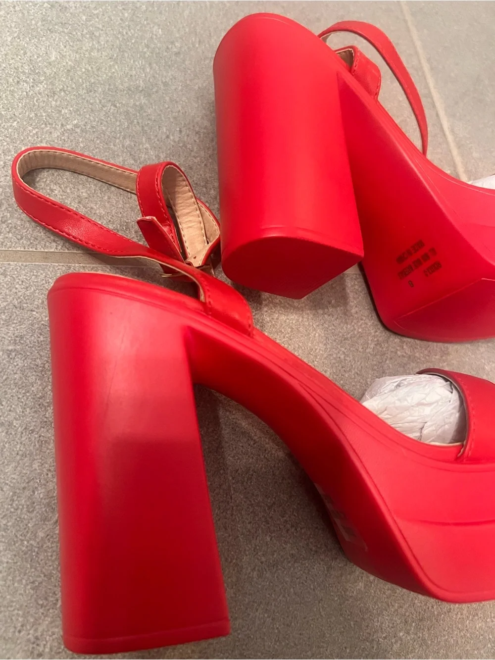 Chunky Red Platform Block Heel Sandals w/ Ankle Strap